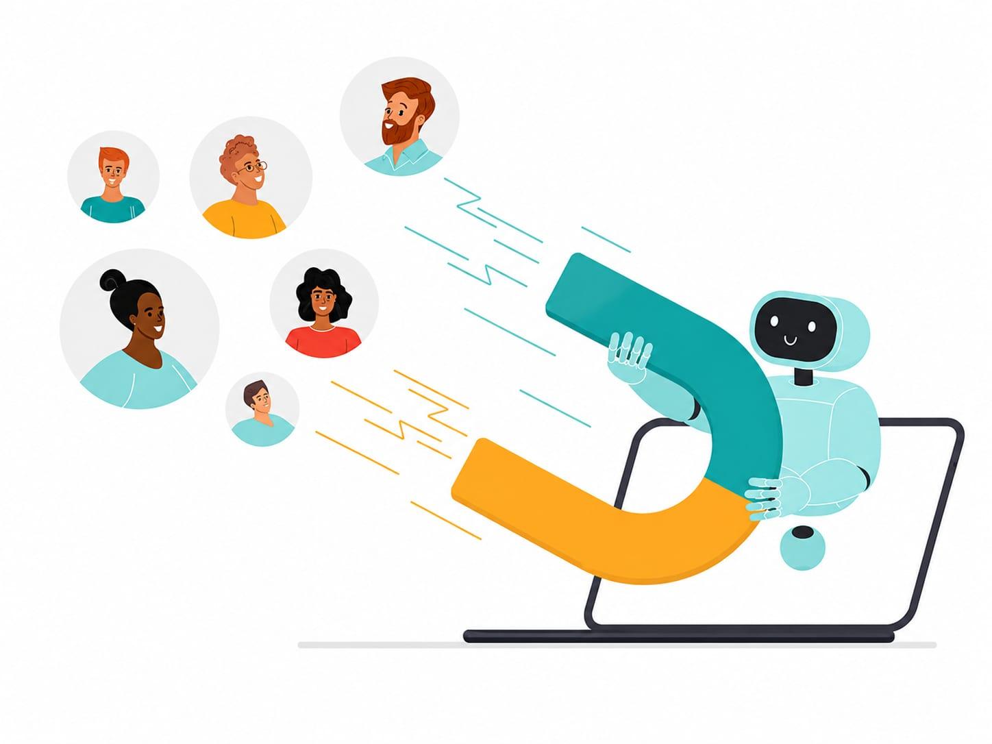 Illustration eines Magneten, der Menschen anzieht, als Sinnbild für eine konversionsstarke Website